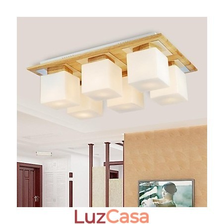 Luminária de teto de carvalho Seis luzes Carvalho e vidro 220~240V Luminária de teto de carvalho Seis luzes Carvalho e vidro 220~240V