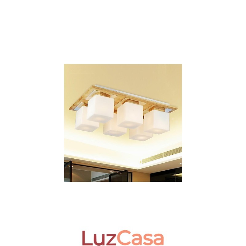Luminária de teto de carvalho Seis luzes Carvalho e vidro 220~240V
