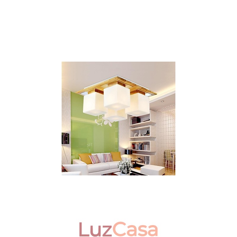 Luminária de teto de carvalho Quatro luzes Carvalho e vidro 220~240V (HY9024)