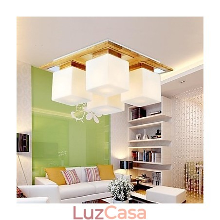 Luminária de teto de carvalho Quatro luzes Carvalho e vidro 220~240V (HY9024) Luminária de teto de carvalho Quatro luzes Carvalho e vidro 220~240V (HY9024)