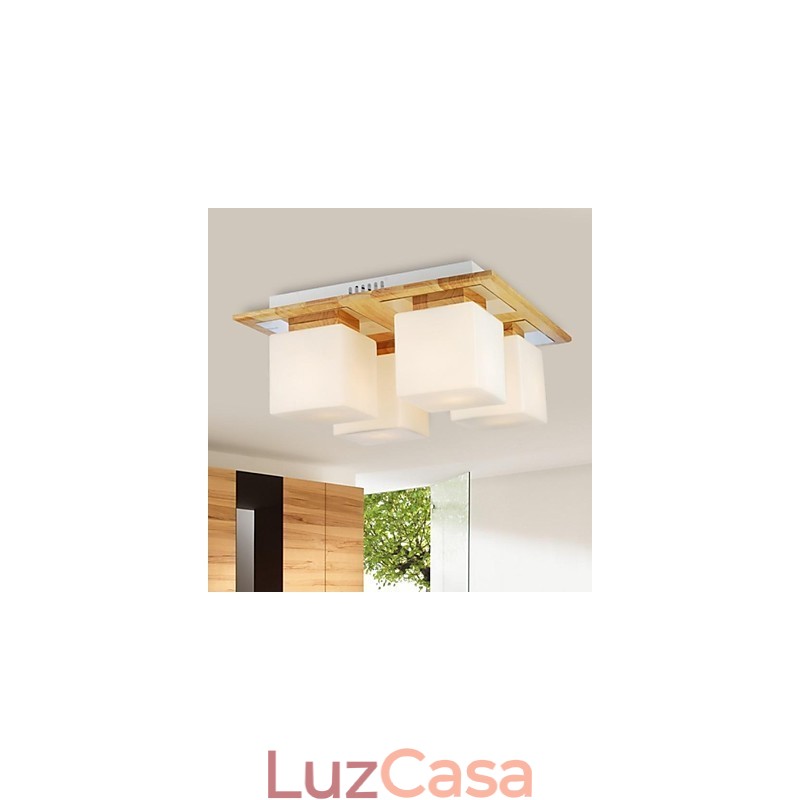 Luminária de teto de carvalho Quatro luzes Carvalho e vidro 220~240V (HY9024)
