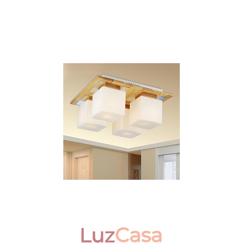 Luminária de teto de carvalho Quatro luzes Carvalho e vidro 220~240V (HY9024)