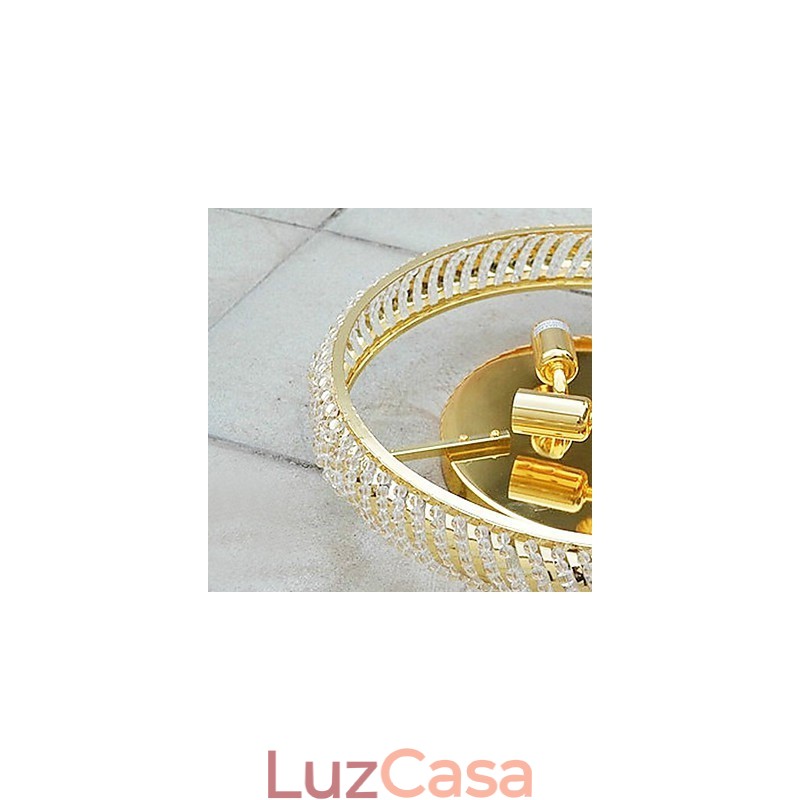 Luminária de teto luxuosa com 4 luzes em dourado