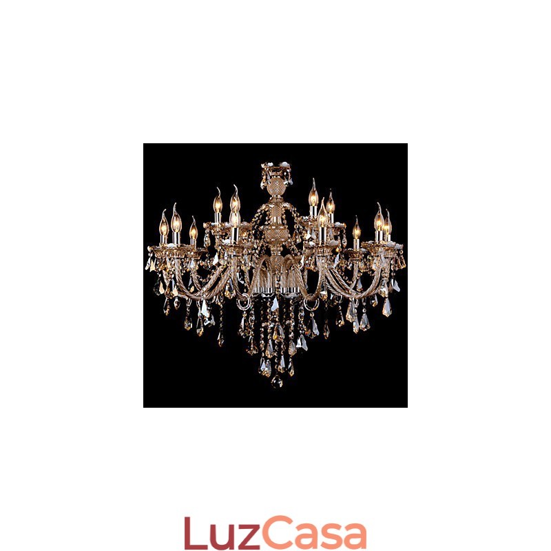 Lustre de cristal cor conhaque luxo moderno 2 níveis sala de estar 15 luzes