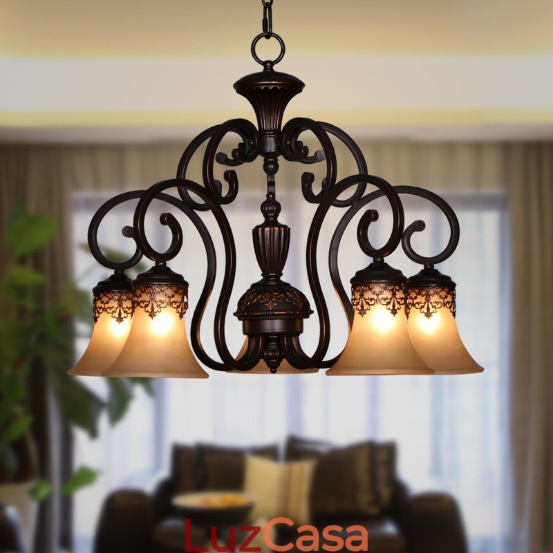 Lustre de metal com pintura de ilha rural vintage, montagem embutida