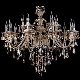Lustre de cristal cor conhaque luxo moderno 2 níveis sala de estar 15 luzes