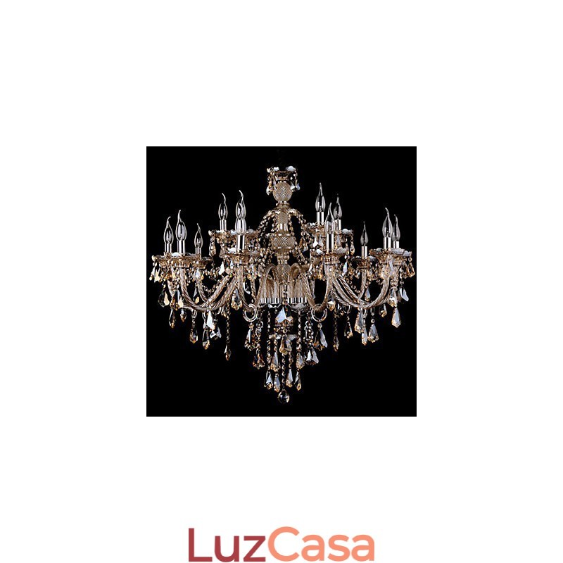 Lustre de cristal cor conhaque luxo moderno 2 níveis sala de estar 15 luzes