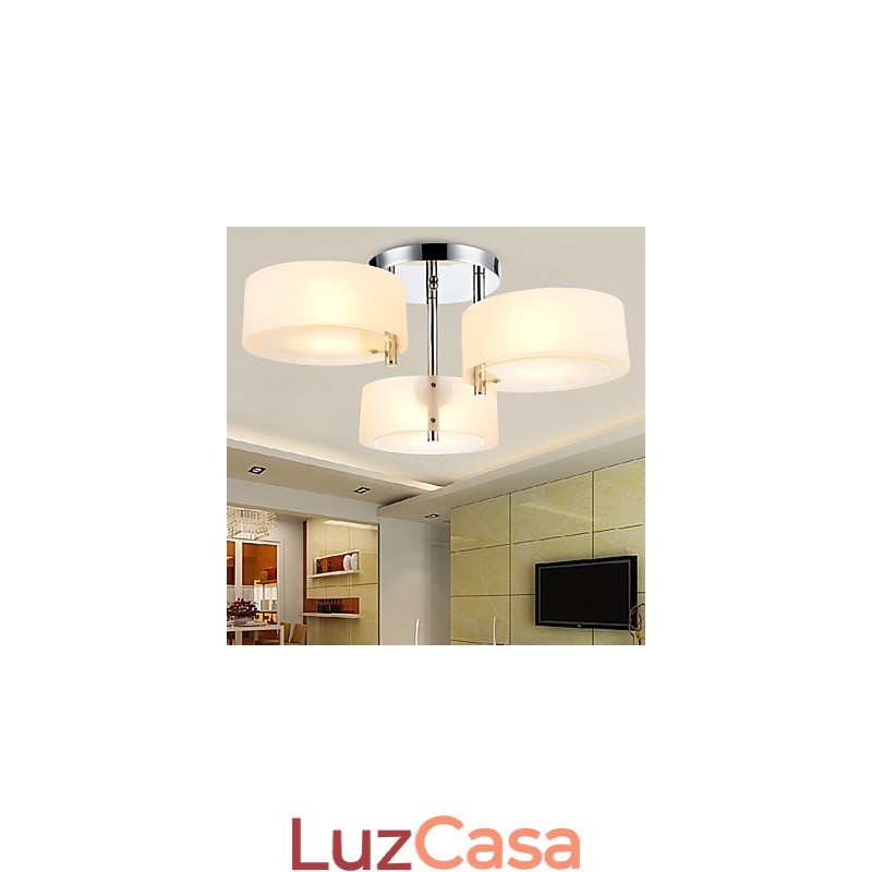 Luminária de teto moderna contemporânea embutida com 3 luzes de metal