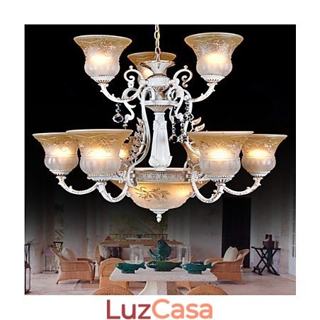 Lustre Branco Doze Luzes Padrão Vidro Sombra Mão Dourado Europeu Retro Clássico Lustre Branco Doze Luzes Padrão Vidro Sombra Mão Dourado Europeu Retro Clássico