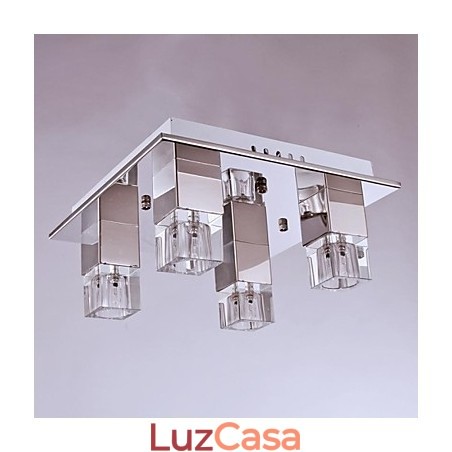 Luminárias de teto 4 luzes Cristal Artístico Aço Inoxidável Chapeamento Luminárias de teto 4 luzes Cristal Artístico Aço Inoxidável Chapeamento