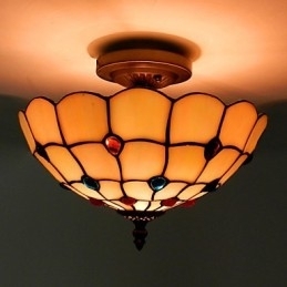 30*19CM Estilo Europeu Ferro Forjado Pnd Cauda Em Meia Cúpula Luz Vidro Colorido Lâmpada de Assento