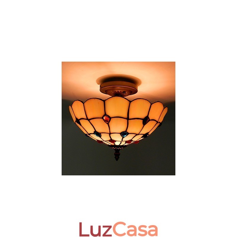 30*19CM Estilo Europeu Ferro Forjado Pnd Cauda Em Meia Cúpula Luz Vidro Colorido Lâmpada de Assento