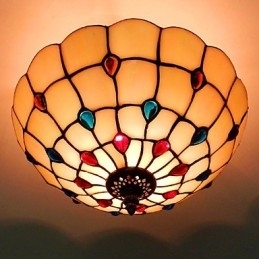 30*19CM Estilo Europeu Ferro Forjado Pnd Cauda Em Meia Cúpula Luz Vidro Colorido Lâmpada de Assento