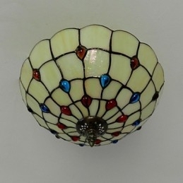 30*19CM Estilo Europeu Ferro Forjado Pnd Cauda Em Meia Cúpula Luz Vidro Colorido Lâmpada de Assento