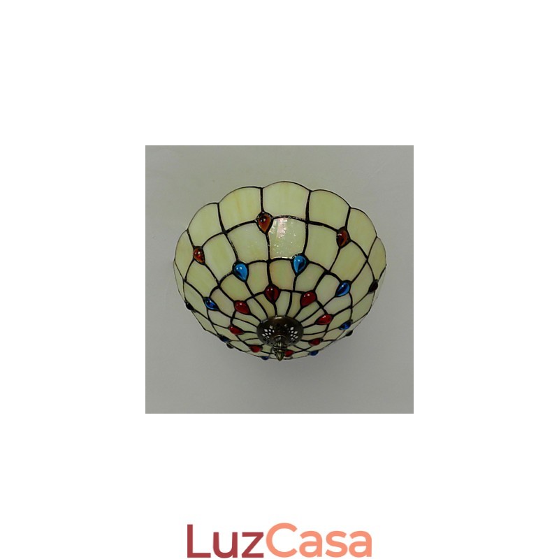 30*19CM Estilo Europeu Ferro Forjado Pnd Cauda Em Meia Cúpula Luz Vidro Colorido Lâmpada de Assento