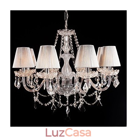 Lustre de cristal de luxo moderno, 8 luzes com sombra de tecido