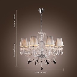 Lustre de cristal de luxo moderno, 8 luzes com sombra de tecido