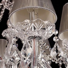 Lustre de cristal de luxo moderno, 8 luzes com sombra de tecido