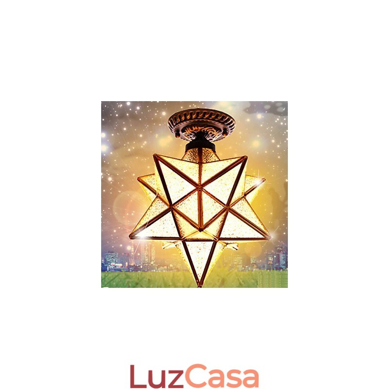 Artes criativas rurais europeias Vitrais estrelas para absorver a luz da lâmpada de cúpula