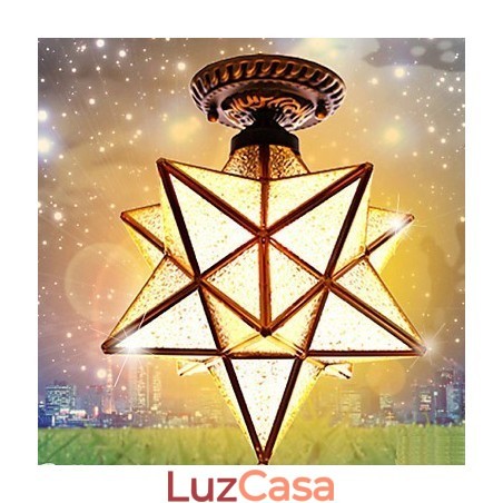 Artes criativas rurais europeias Vitrais estrelas para absorver a luz da lâmpada de cúpula Artes criativas rurais europeias Vitrais estrelas para absorver a luz da lâmpada de cúpula