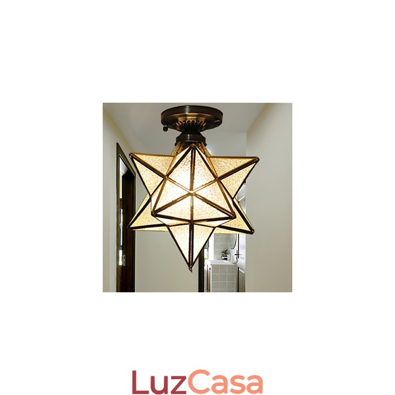 Artes criativas rurais europeias Vitrais estrelas para absorver a luz da lâmpada de cúpula