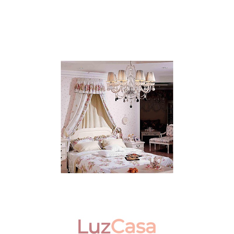 Lustre de cristal de luxo moderno, 8 luzes com sombra de tecido