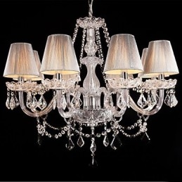 Lustre de cristal de luxo moderno, 8 luzes com sombra de tecido