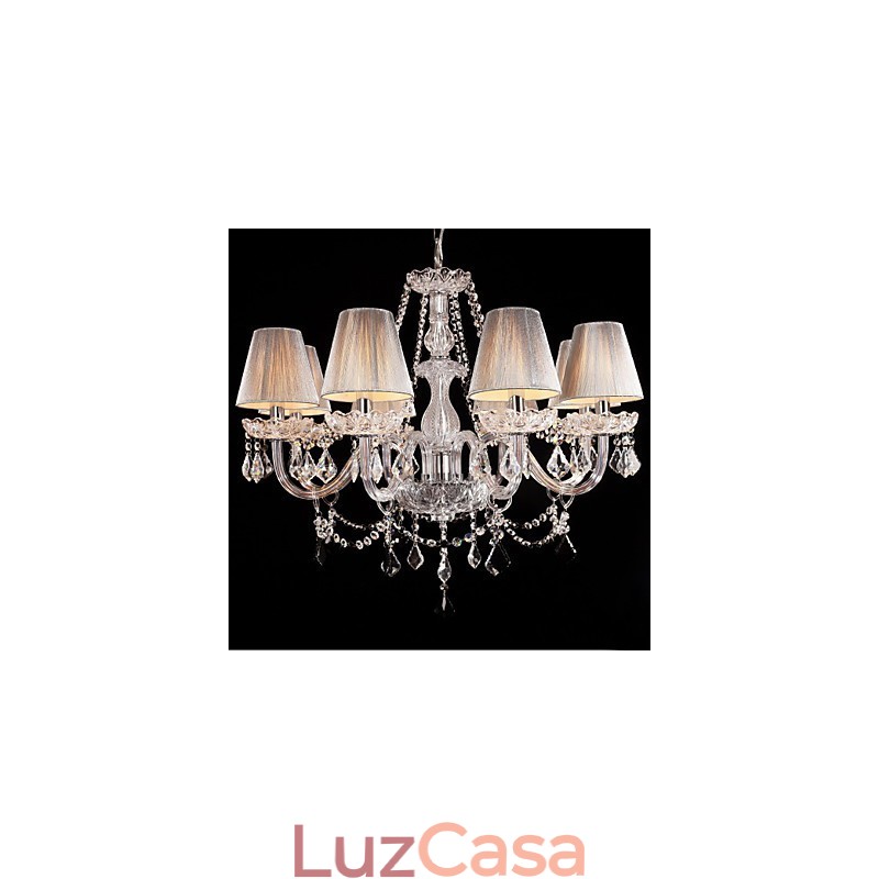 Lustre de cristal de luxo moderno, 8 luzes com sombra de tecido