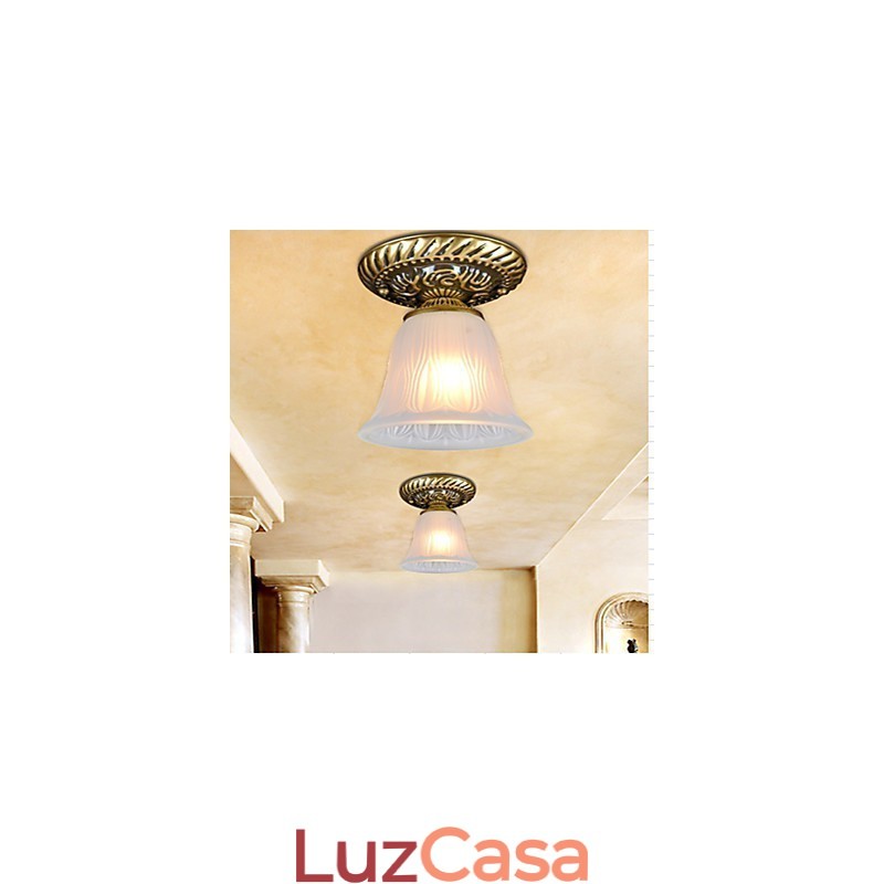 Bronze Flush Mount Light Padrão Vidro Sombra Europeu Retro Clássico