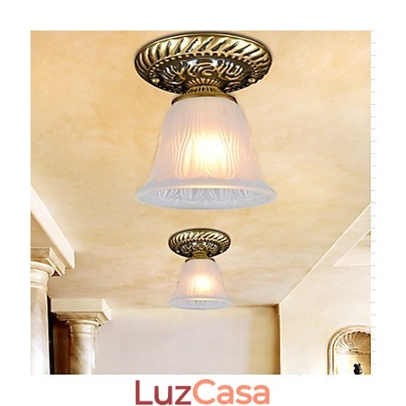 Bronze Flush Mount Light Padrão Vidro Sombra Europeu Retro Clássico
