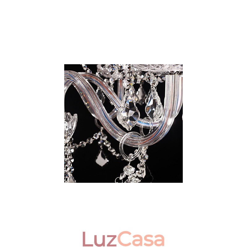 Lustre de cristal de luxo moderno, 8 luzes com sombra de tecido