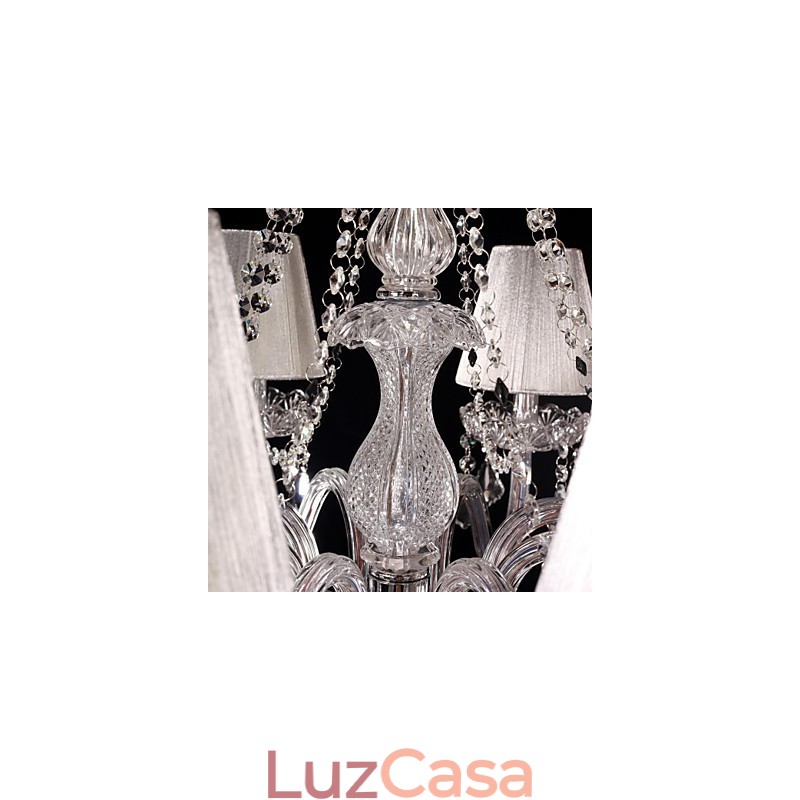 Lustre de cristal de luxo moderno, 8 luzes com sombra de tecido