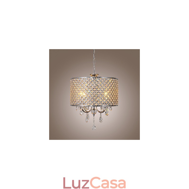 Lustre de cristal moderno com 4 luzes, luminária pendente