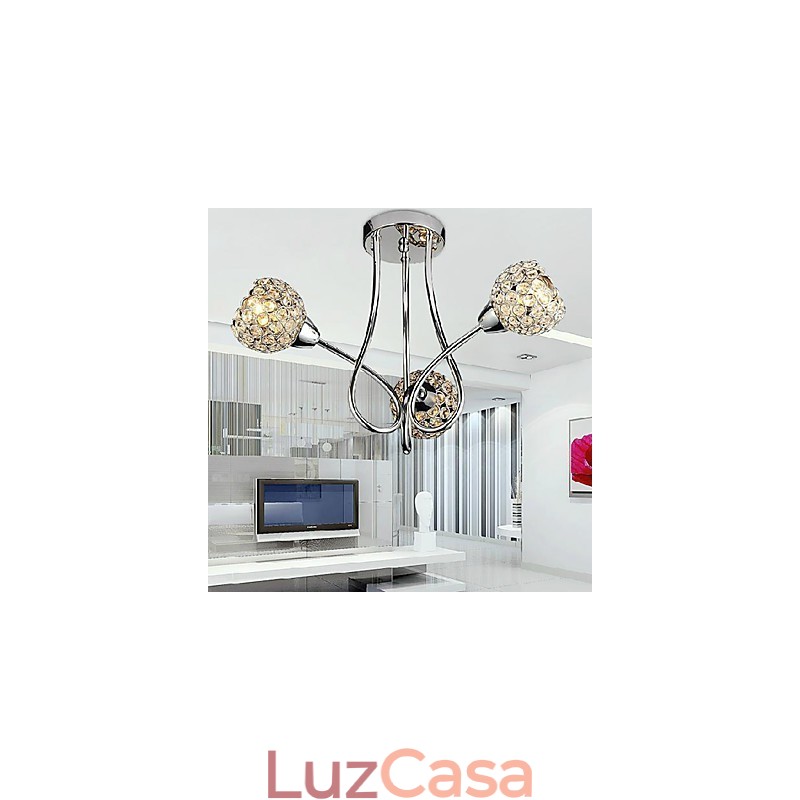 Luminária de embutir moderna e brilhante com 3 luzes em design de cristal