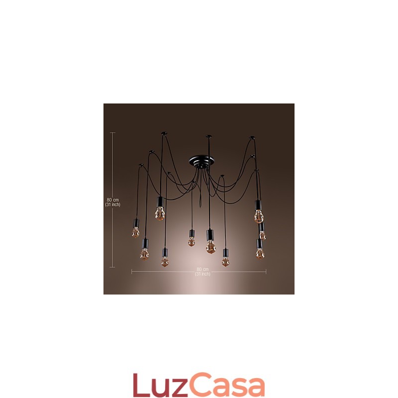 Lustre Vintage Design Lâmpadas Incluídas Living 10 Luzes Pendente Luz