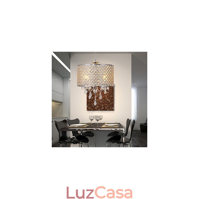 Lustre de cristal moderno com 4 luzes, luminária pendente