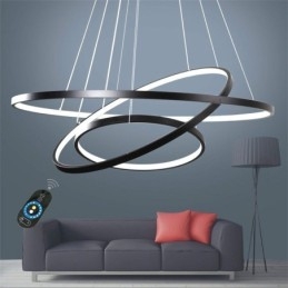 Luminária pendente regulável com controle remoto, design moderno, três anéis