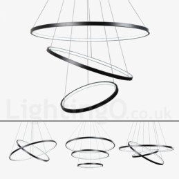 Luminária pendente regulável com controle remoto, design moderno, três anéis