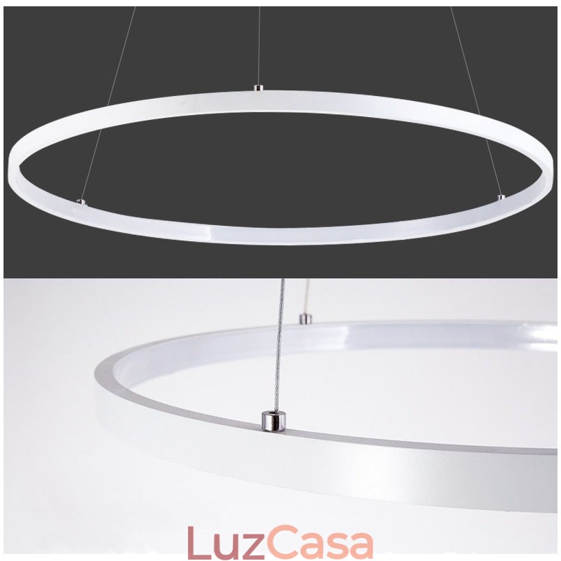 Luminária pendente regulável com controle remoto, design moderno, três anéis