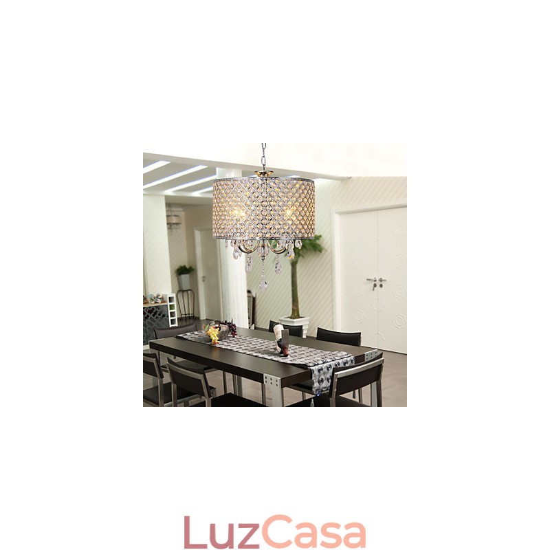 Lustre de cristal moderno com 4 luzes, luminária pendente