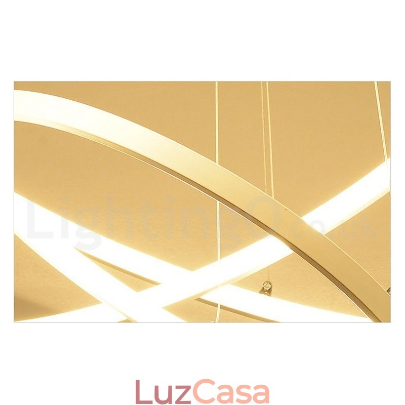 Luminária pendente regulável com controle remoto, design moderno, três anéis