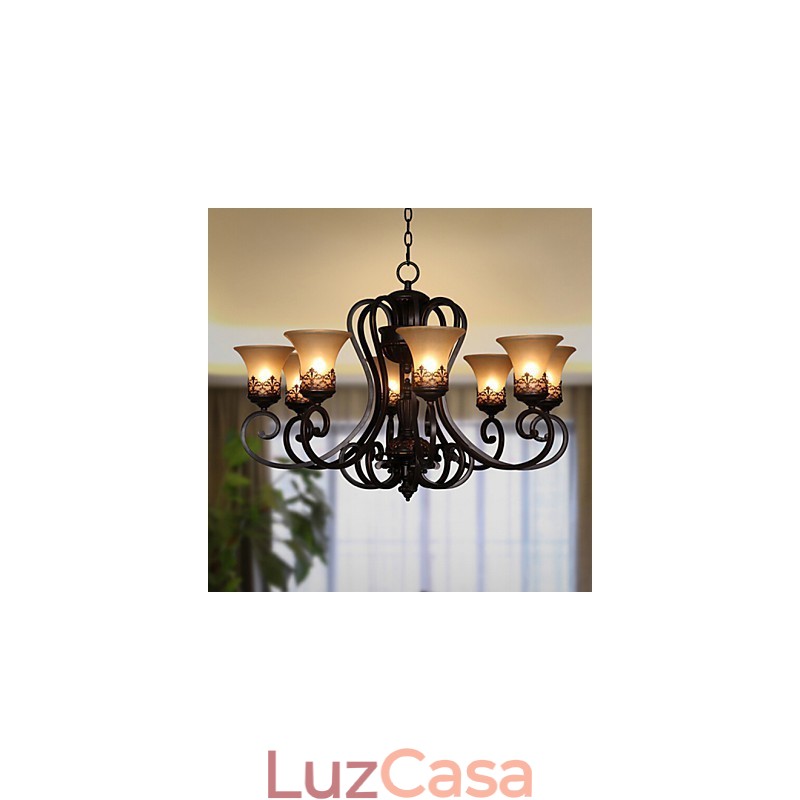 Lustre Pendente 8 Luzes Vintage Country Island Metal+Vidro
