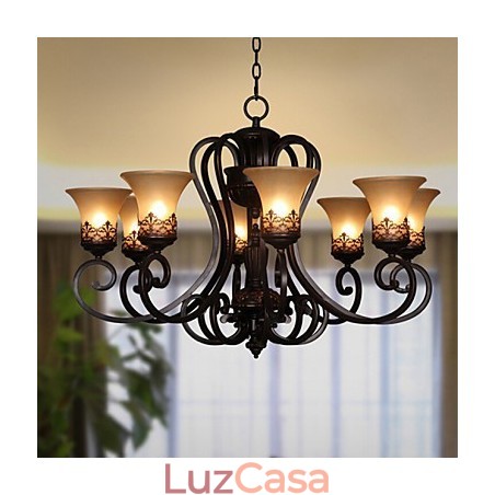 Lustre Pendente 8 Luzes Vintage Country Island Metal+Vidro Lustre Pendente 8 Luzes Vintage Country Island Metal+Vidro