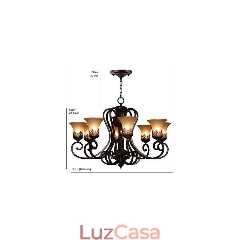 Lustre Pendente 8 Luzes Vintage Country Island Metal+Vidro