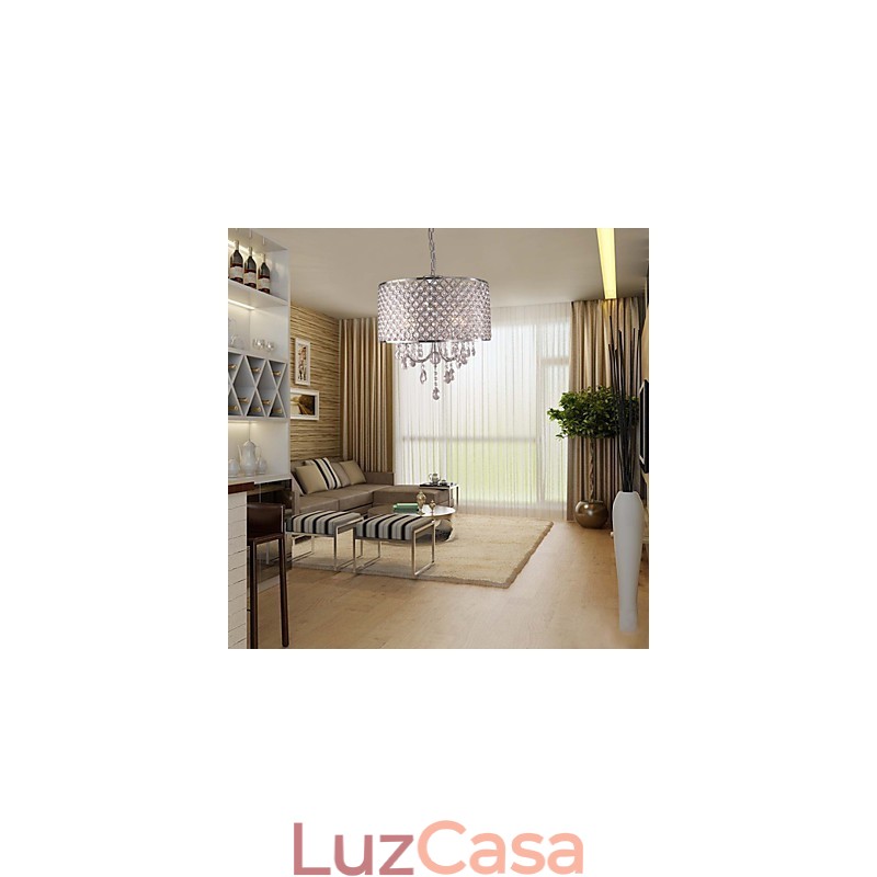 Lustre de cristal moderno com 4 luzes, luminária pendente