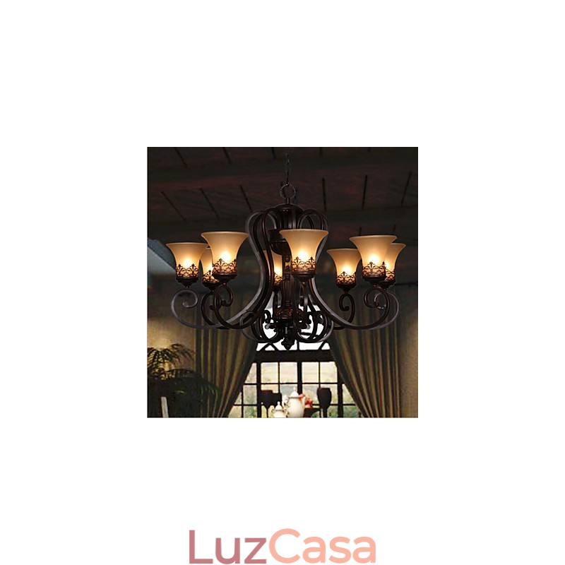 Lustre Pendente 8 Luzes Vintage Country Island Metal+Vidro