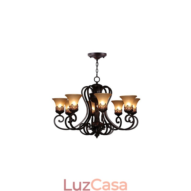Lustre Pendente 8 Luzes Vintage Country Island Metal+Vidro