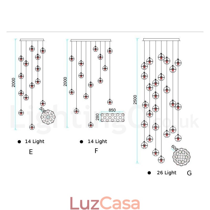 Luminária pendente de bola de cristal Meteorer de palco de engenharia criativa