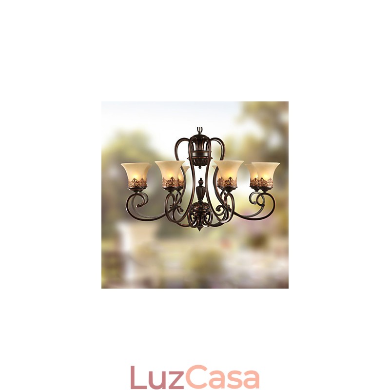 Lustre Pendente 8 Luzes Vintage Country Island Metal+Vidro