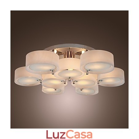 Lustre moderno contemporâneo de metal cromado com montagem embutida Lustre moderno contemporâneo de metal cromado com montagem embutida